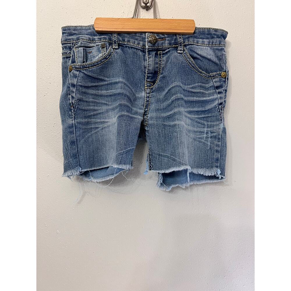 VTG Union Bay Jean Shorts Sz 7 Frayed Back Flap Pocket Embroidered Coquette Y2K